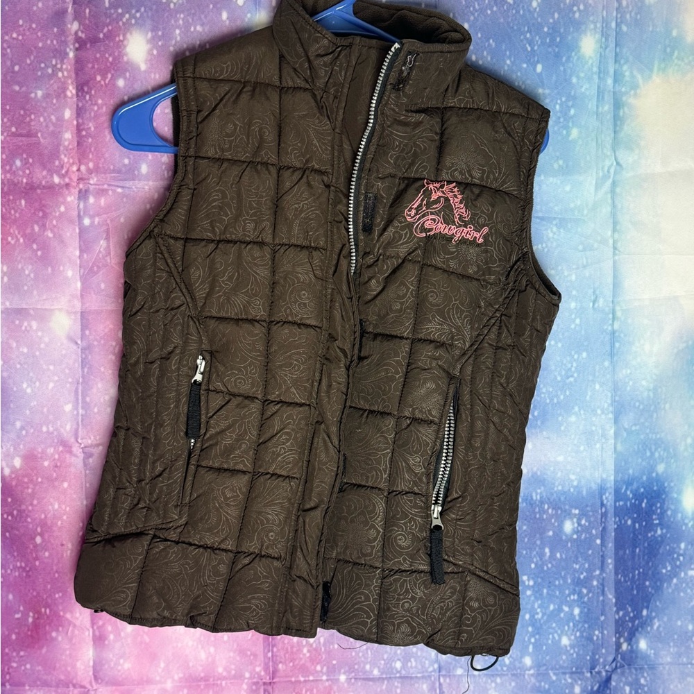 Chic Brown Quilted Vest with Embroidered Logo